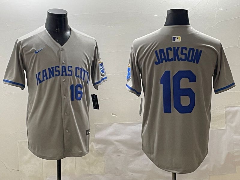 Men Kansas City Royals #16 Jackson Grey Game 2025 Nike MLB Jersey style 3164